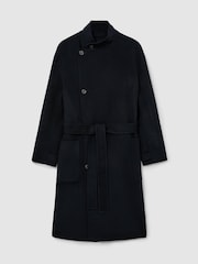 Reiss Navy Selation Wool-Blend Blindseam Belted Overcoat - Image 2 of 10