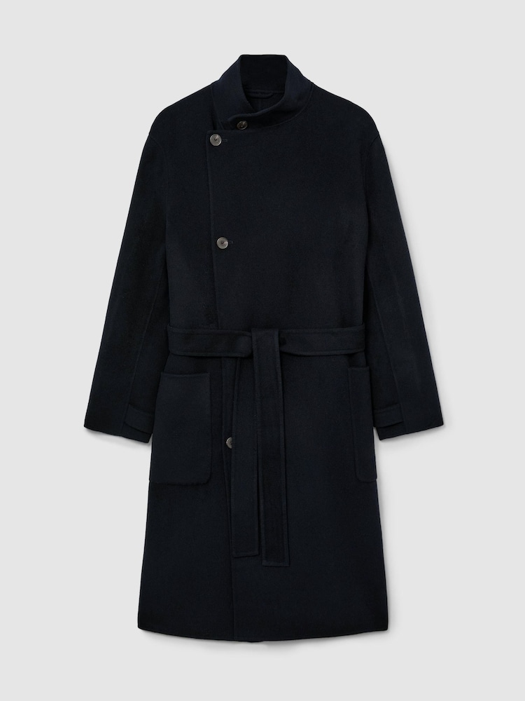 Reiss Navy Selation Wool-Blend Blindseam Belted Overcoat - Image 2 of 10 Reiss Navy Selation Wool-Blend Blindseam Belted Overcoat - Image 2 of 10