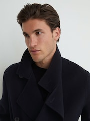 Reiss Navy Selation Wool-Blend Blindseam Belted Overcoat - Image 3 of 10