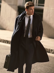 Reiss Navy Selation Wool-Blend Blindseam Belted Overcoat - Image 4 of 10