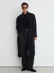 Reiss Navy Selation Wool-Blend Blindseam Belted Overcoat - Image 5 of 10