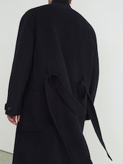 Reiss Navy Selation Wool-Blend Blindseam Belted Overcoat - Image 6 of 10