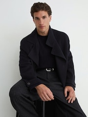 Reiss Navy Selation Wool-Blend Blindseam Belted Overcoat - Image 7 of 10