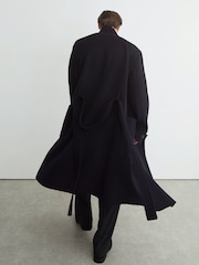 Reiss Navy Selation Wool-Blend Blindseam Belted Overcoat - Image 9 of 10