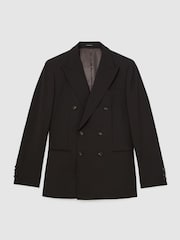 Reiss Chocolate Brown Dream Wool-Blend Double-Breasted Suit Blazer Tailored-Fit - Image 2 of 7