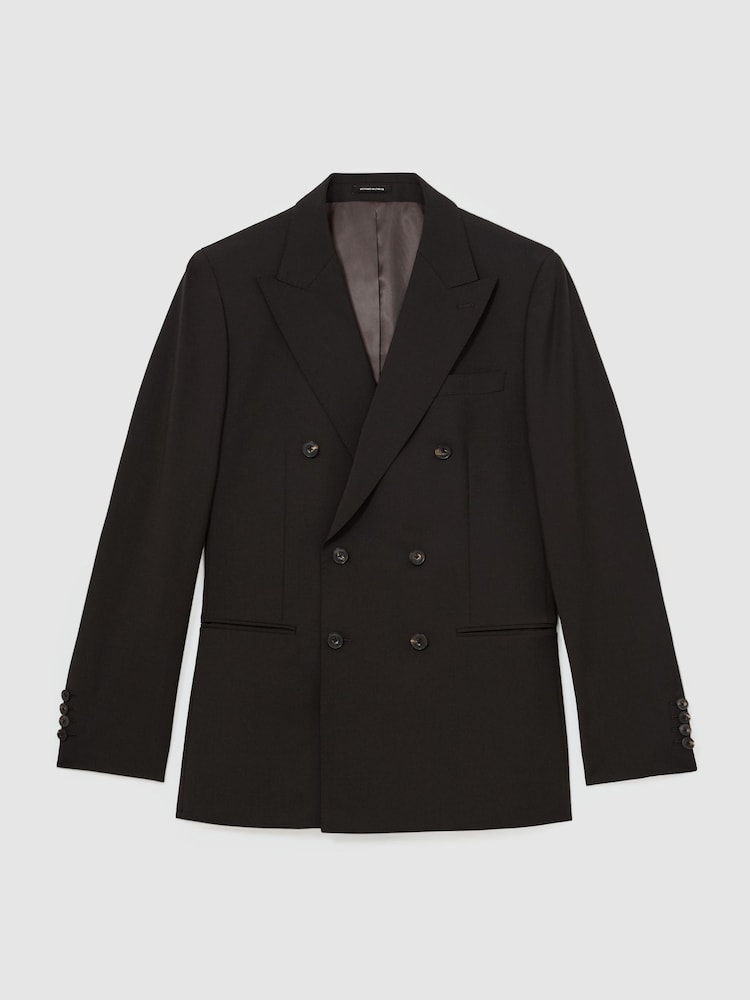 Reiss Chocolate Brown Dream Wool-Blend Double-Breasted Suit Blazer Tailored-Fit - Image 2 of 7 Reiss Chocolate Brown Dream Wool-Blend Double-Breasted Suit Blazer Tailored-Fit - Image 2 of 7