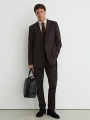 Reiss Chocolate Brown Dream Wool-Blend Double-Breasted Suit Blazer Tailored-Fit - Image 3 of 7