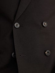 Reiss Chocolate Brown Dream Wool-Blend Double-Breasted Suit Blazer Tailored-Fit - Image 4 of 7