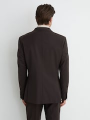 Reiss Chocolate Brown Dream Wool-Blend Double-Breasted Suit Blazer Tailored-Fit - Image 5 of 7