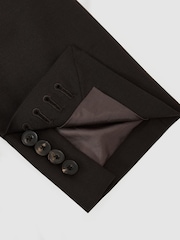 Reiss Chocolate Brown Dream Wool-Blend Double-Breasted Suit Blazer Tailored-Fit - Image 6 of 7