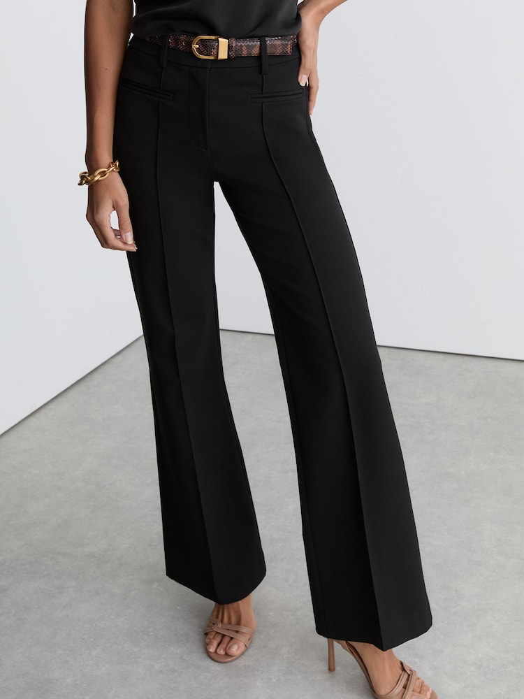 Reiss Black Claude Tall High Rise Flared Trousers - Image 1 of 7