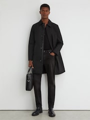 Reiss Black Lawlen Technical Long Zip-Through Jacket - Image 1 of 7