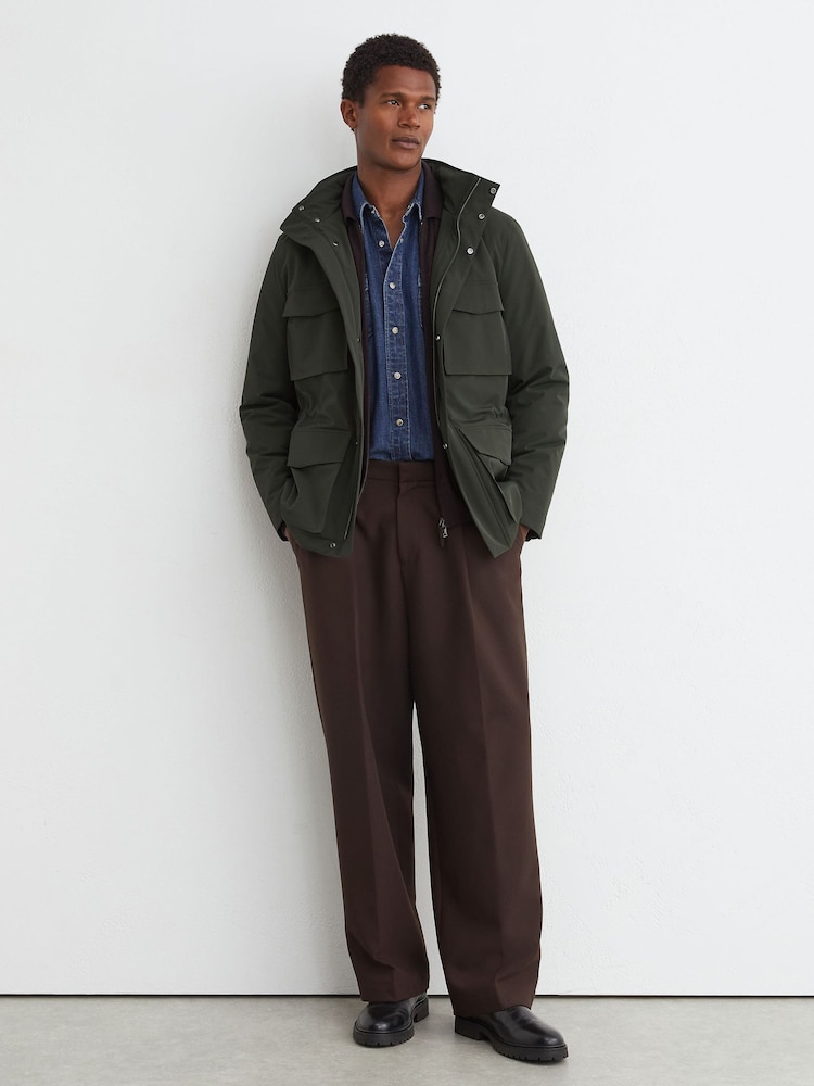 Մուգ կանաչ - Reiss Glick Four-Pocket Hooded Jacket with Removable Gilet - Պատկեր 1 8-ից