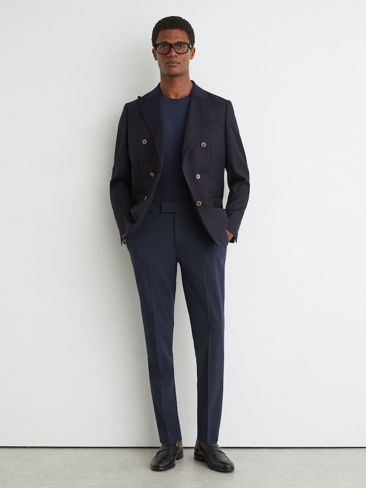 Reiss Airforce Blue Melange Found Slim Fit Stretch Drawstring Trousers - Image 1 of 6