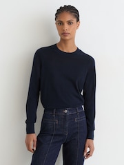 Reiss Navy Sadie Merino Wool Crew-Neck Jumper - Image 4 of 7