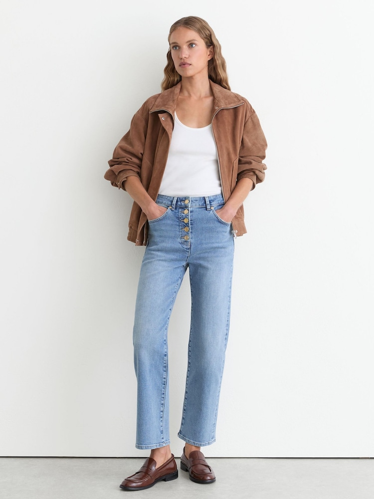 Mörk Blå - Reiss Lana Raka ben, Croppad Jeans - Bild 1 av 7