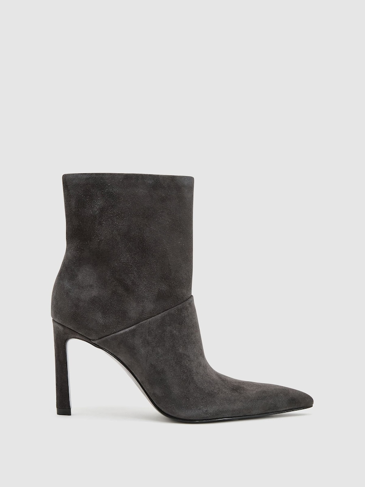 Reiss Grey Jessica Suede Pointed-Toe Stiletto Ankle Boots - Image 1 of 6 Reiss Grey Jessica Suede Pointed-Toe Stiletto Ankle Boots - Image 1 of 6
