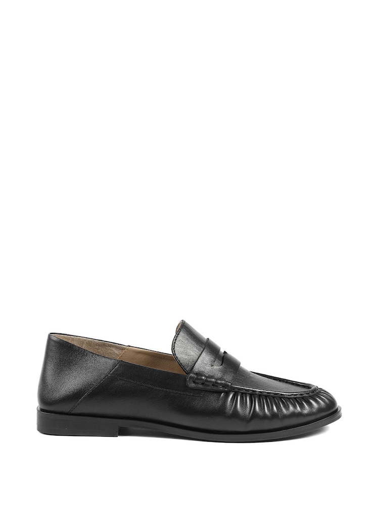 Jones Bootmaker Black Leather Petunia Leather Flared Heel Penny Loafers - Image 1 of 5