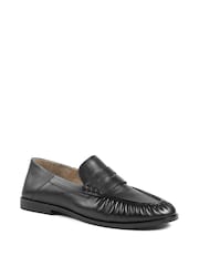 Jones Bootmaker Black Leather Petunia Leather Flared Heel Penny Loafers - Image 2 of 5