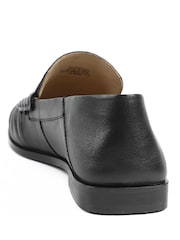 Jones Bootmaker Black Leather Petunia Leather Flared Heel Penny Loafers - Image 3 of 5
