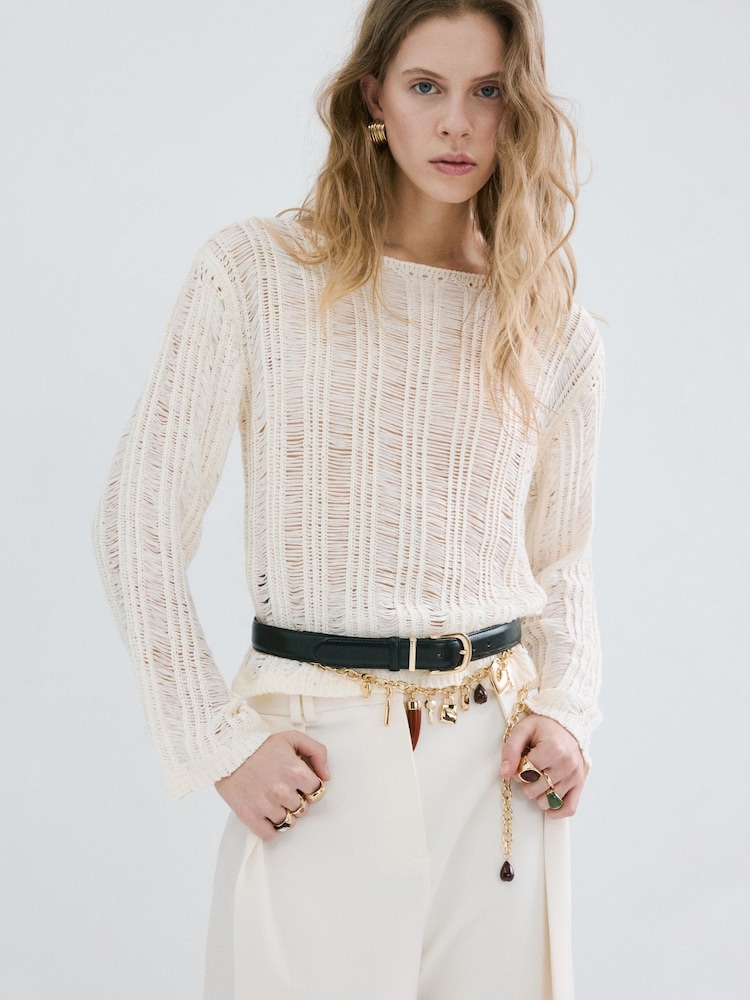 Mango Cream Open Stitch Knit Jumper - Image 1 of 4