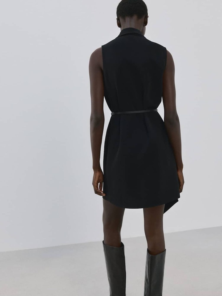 Mango Black Sleeveless Belted Mini Dress - Image 2 of 6