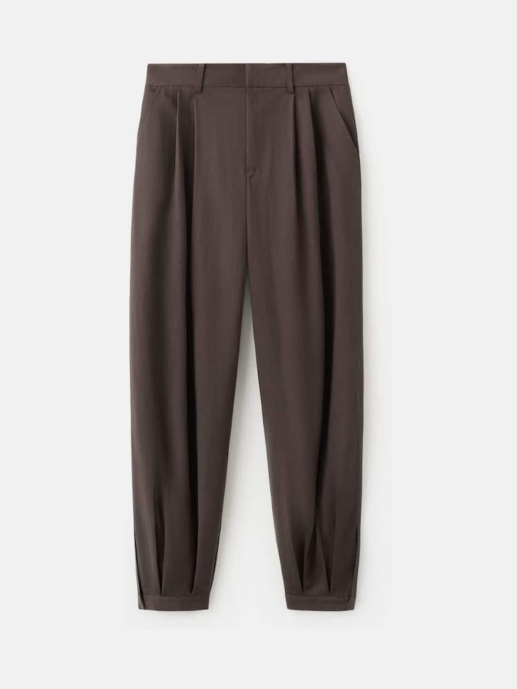 Mango Brown Pleat Front Balloon Trousers - Image 1 of 1