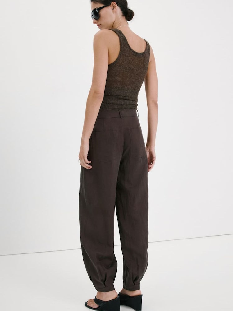 Mango Brown Pleat Front Balloon Trousers - Image 2 of 5 Mango Brown Pleat Front Balloon Trousers - Image 2 of 5