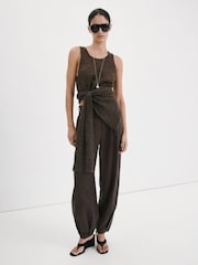 Mango Brown Pleat Front Balloon Trousers - Image 3 of 5
