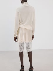 Mango Cream Midi Satin Lace Hem Skirt - Image 2 of 5
