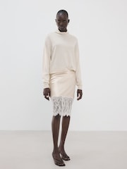 Mango Cream Midi Satin Lace Hem Skirt - Image 3 of 5