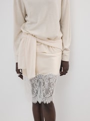 Mango Cream Midi Satin Lace Hem Skirt - Image 4 of 5