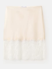Mango Cream Midi Satin Lace Hem Skirt - Image 5 of 5