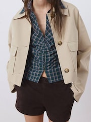 Mango Blue Ruched Detail Collared Shirt - Image 5 of 6