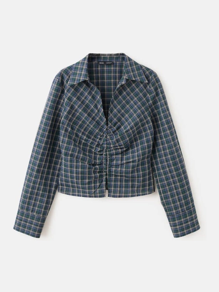 Mango Blue Ruched Detail Collared Shirt - Image 6 of 6