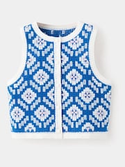 Mango Blue Crotchet Button Up Vest - Image 1 of 3