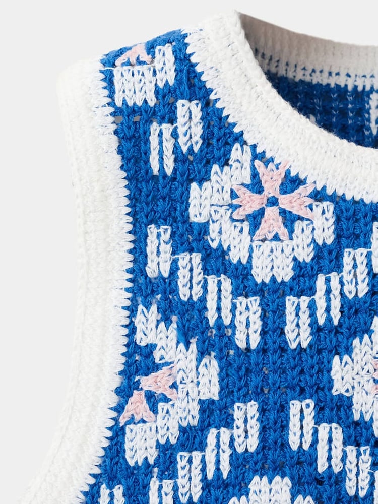 Mango Blue Crotchet Button Up Vest - Image 3 of 3