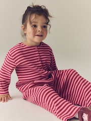 Pink Stripe Ribbed Cardigan and Wide Leg Trousers Set (3mths-7yrs) - Image 2 of 8