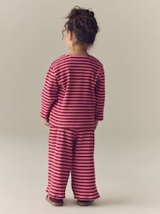 Pink Stripe Ribbed Cardigan and Wide Leg Trousers Set (3mths-7yrs) - Image 3 of 8