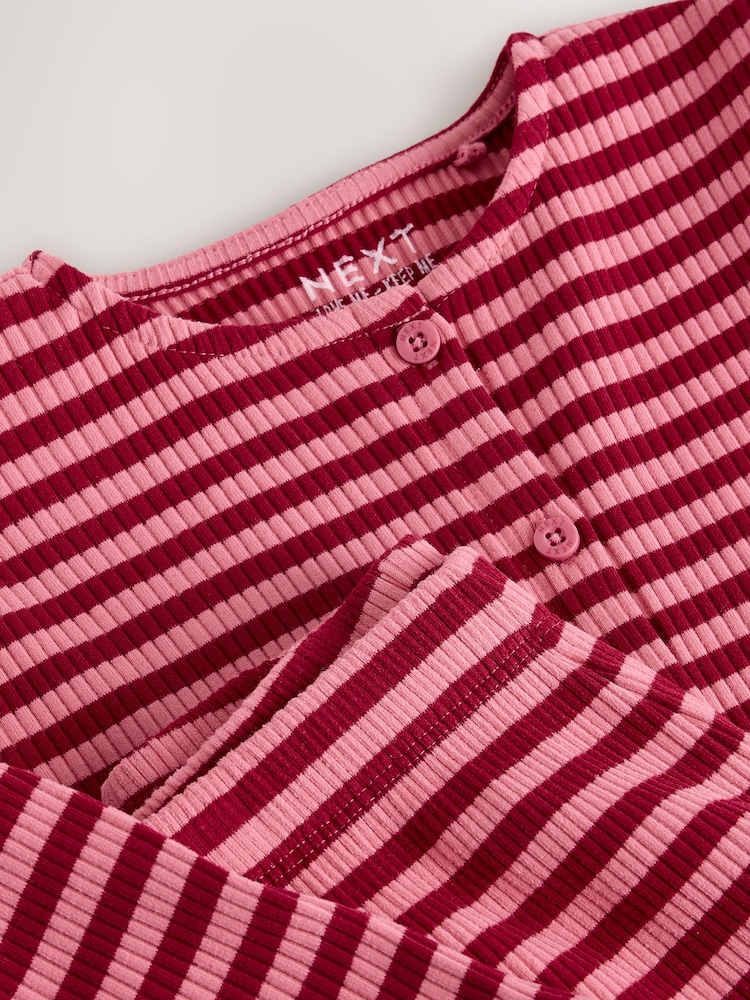 Pink Stripe Ribbed Cardigan and Wide Leg Trousers Set (3mths-7yrs) - Image 8 of 8 Pink Stripe Ribbed Cardigan and Wide Leg Trousers Set (3mths-7yrs) - Image 8 of 8