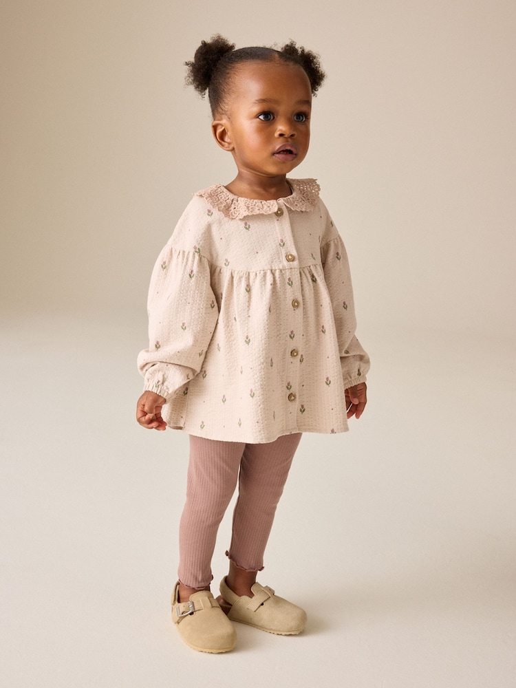 Cream Long Sleeve Blouse and Leggings Set (3mths-7yrs) - Image 1 of 8 Cream Long Sleeve Blouse and Leggings Set (3mths-7yrs) - Image 1 of 8