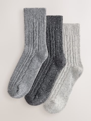 Grey Tonal Thermal Wool Blend Cable Knit Ankle Socks 3 Pack - Image 1 of 6