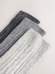 Grey Tonal Thermal Wool Blend Cable Knit Ankle Socks 3 Pack - Image 5 of 6