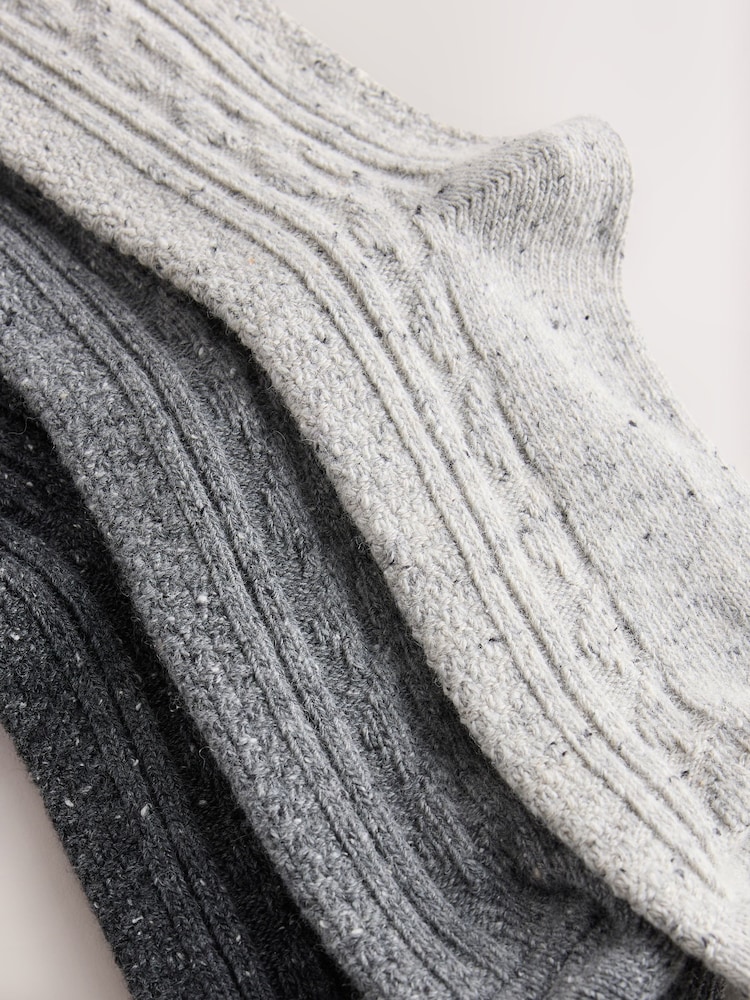 Grey Tonal Thermal Wool Blend Cable Knit Ankle Socks 3 Pack - Image 6 of 6 Grey Tonal Thermal Wool Blend Cable Knit Ankle Socks 3 Pack - Image 6 of 6