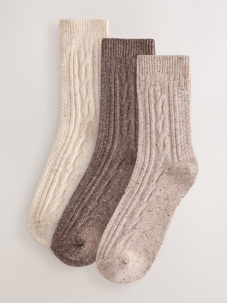 Neutral Töne - Thermal Wool Blend Cable Knit Ankle Socks 3 Pack - Bild 1 von 6
