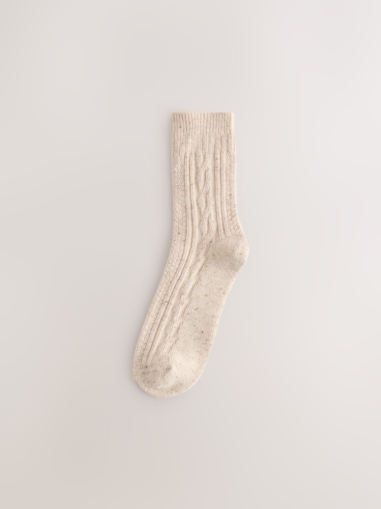 Neutral Töne - Thermal Wool Blend Cable Knit Ankle Socks 3 Pack - Bild 2 von 6
