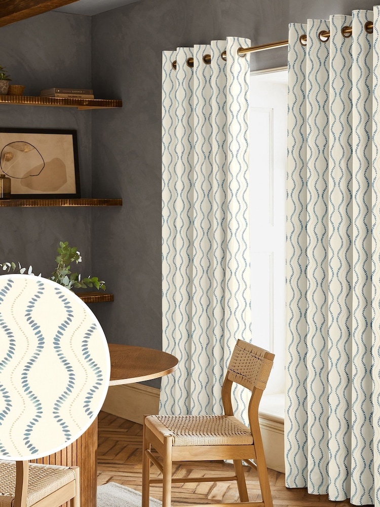 Navy Blue and Natural Anton Made to Measure Curtains - Image 1 of 10 Navy Blue and Natural Anton Made to Measure Curtains - Image 1 of 10