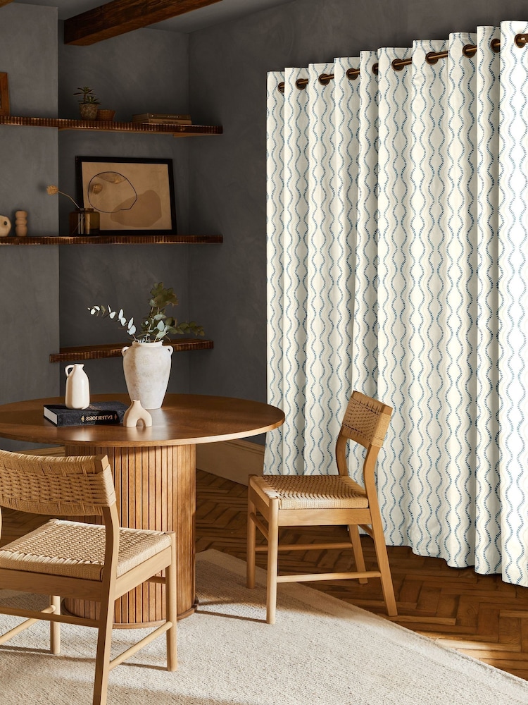 Navy Blue and Natural Anton Made to Measure Curtains - Image 2 of 10 Navy Blue and Natural Anton Made to Measure Curtains - Image 2 of 10