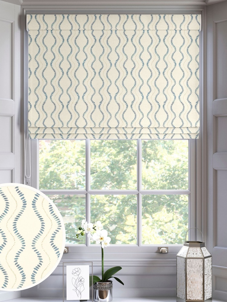 Navy Blue and Natural Anton Made to Measure Roman Blind - Image 1 of 7 Navy Blue and Natural Anton Made to Measure Roman Blind - Image 1 of 7