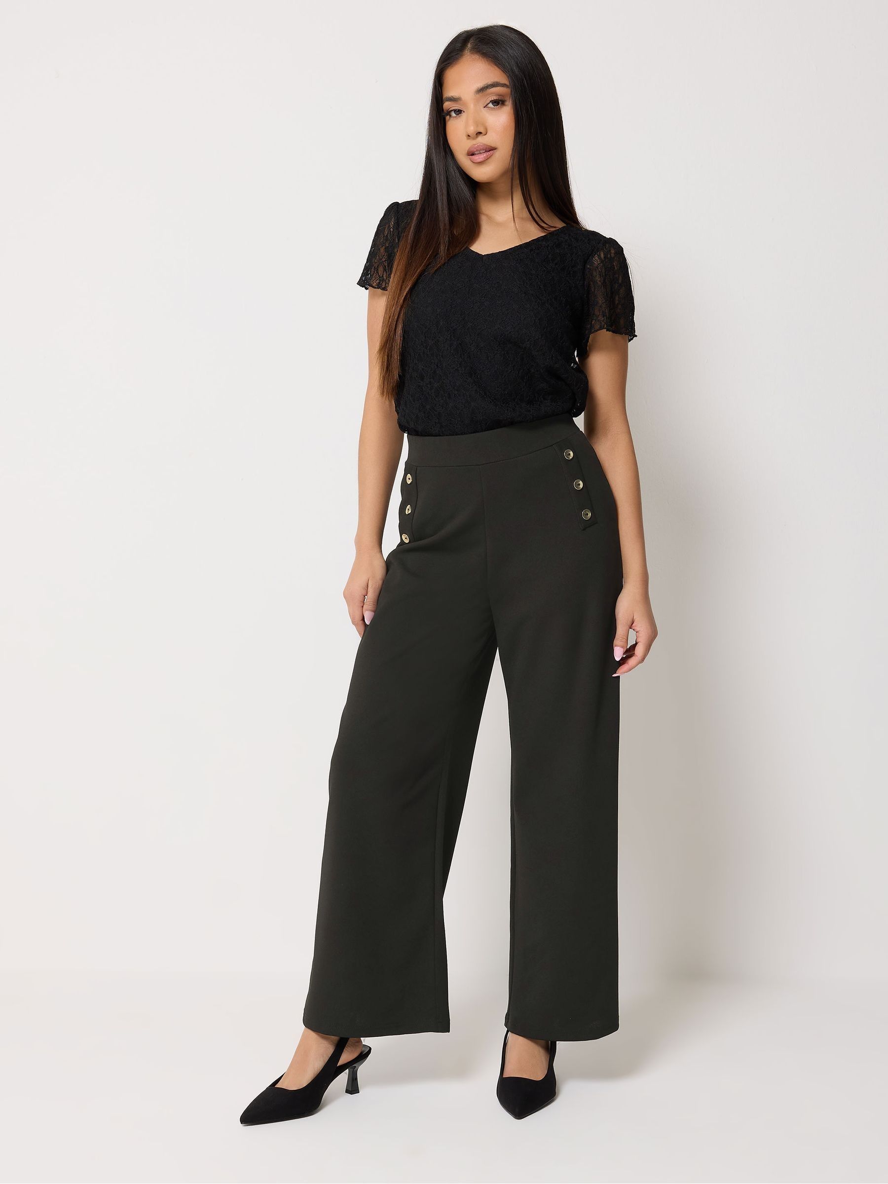 M & Co Women's Black Military Button Trousers